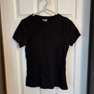Pilcro Black Ribbed Short Sleeve Top